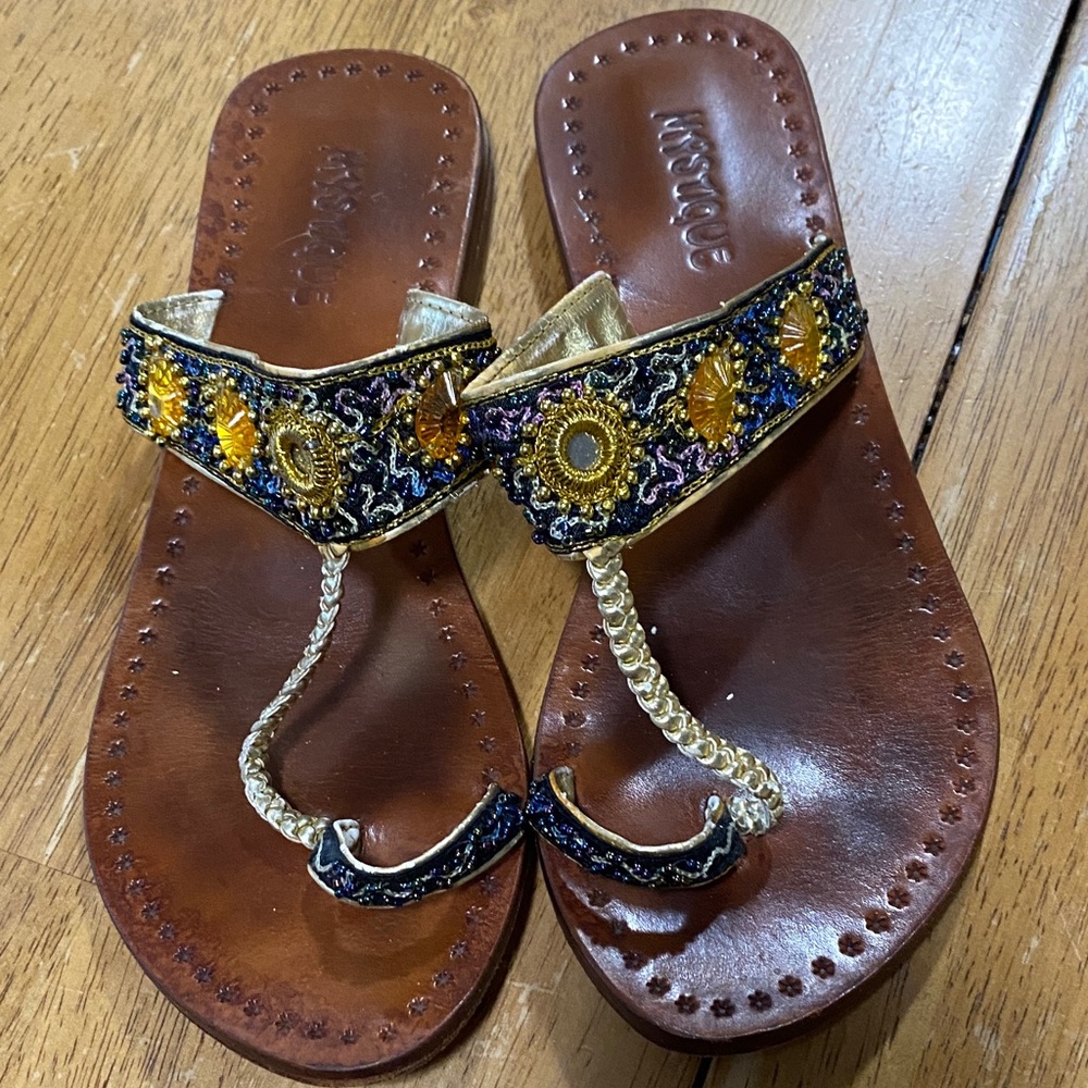 Mystique Boutique Gold and Brown Embellished Sandals